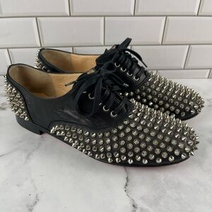 Christian Louboutin Size:39 Women Spike Embellished Black Leather Loafers